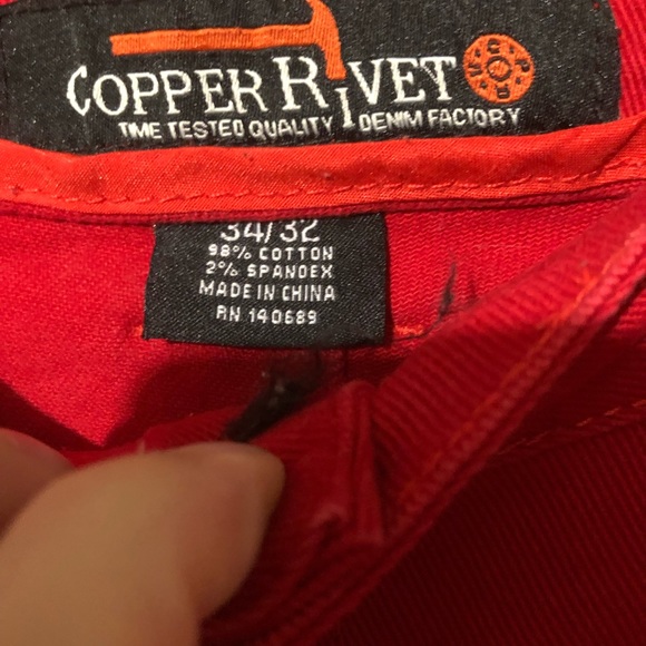 Copper Rivet Distressed Denim (Red) - Picture 6 of 7